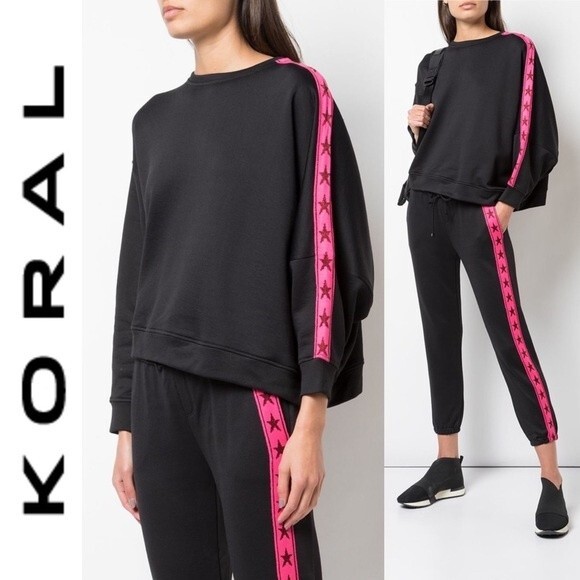 KORAL VALASCA VALO SWEATSHIRT Black Pink Star Stripe S Asymmetrical Oversized - Picture 1 of 16